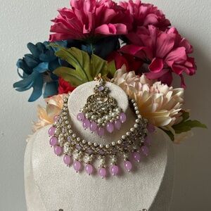 Elegant Pink & Pearl Kundan Choker Set